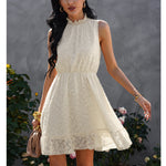 Casual High Collar Sleeveless Chiffon Lace Jacquard Swing Dress Fashion Ruffles Wholesale Dresses
