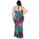 Cutout Printed Open Back Loose Women Curvy Maxi Dresses Wholesale Plus Size Clothing