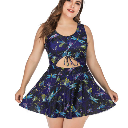 Drawstring Printed Cutout One-Piece Curve Swimwear Dress Halterneck Womens Plus Size Swimsuits Vendors Wholesale