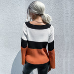 Striped Loose Casual Fashion Stitching Long-Sleeved Knitted Sweater Wholesale Women Top