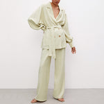 Solid Color Casual Blazer & Wide Leg Pants Wholesale Women'S 2 Piece Sets