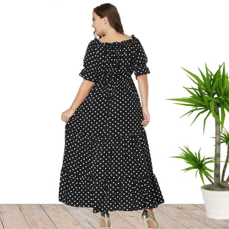 Polka Dot Print Women Curvy Maxi Dresses Wholesale Plus Size Clothing