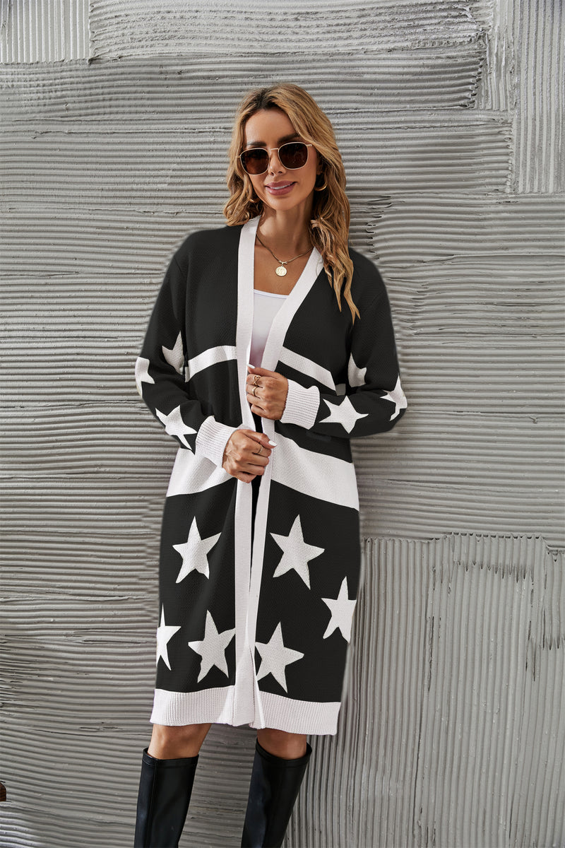 Long Star Printing Knitted Cardigans Sweater Wholesale