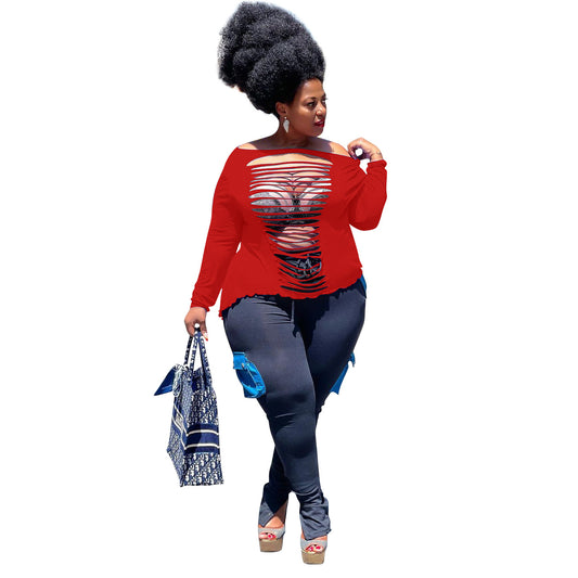 Long Sleeve Stylish Top Wholesale Plus Size Clothing No Minimum