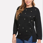 Bead Decorate Solid Color Blouse Slit Design Wholesale Plus Size Clothing Curve Womens T Shirts
