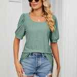 Casual Round Neck Solid Color Puff Sleeve Loose T-Shirt Wholesale Womens Tops