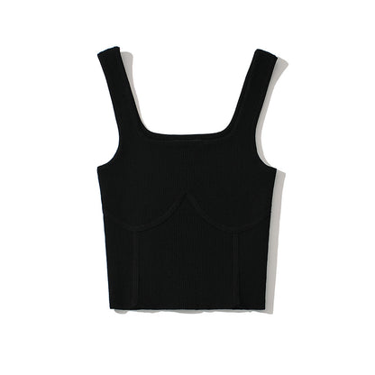 Sexy Square Neck Knit Vest Sling Solid Color Slim Wholesale Crop Tops