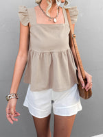 Solid Color Frill Sleeve Loose Womens Shirts Ruffles Sling Vest Casual Wholesale Tank Tops