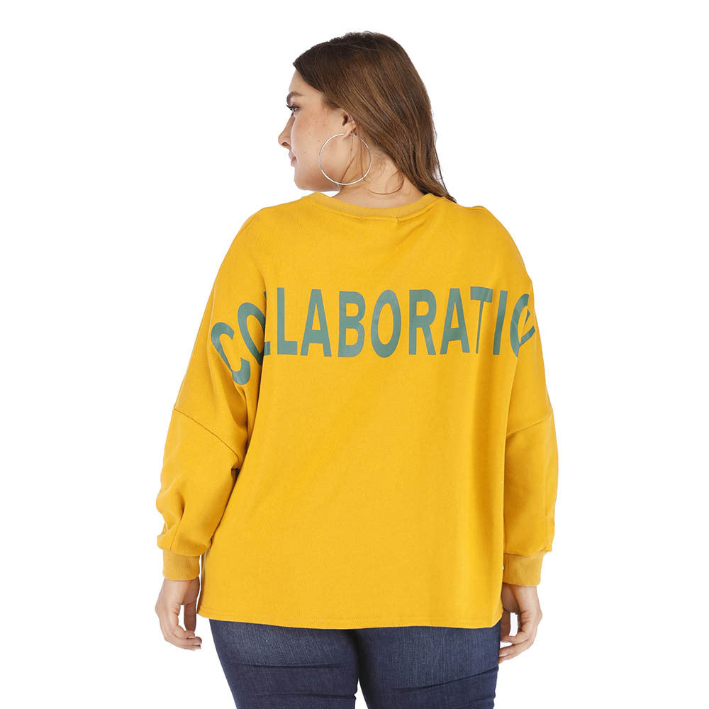 Letter Print Yellow Plus Size Sweatshirt