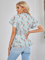 Casual V-Neck Waist Floral Tunic Top Wholesale Womens Tops