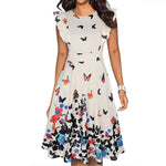 Printed Frill Sleeve Crew Neck Vintage Mid-Length Swing A-Line Dress Wholesale Dresses