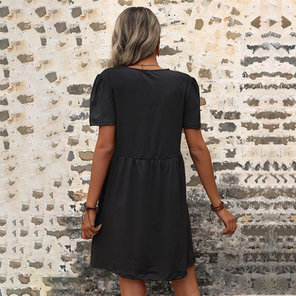 Lace Trim Short Sleeve V Neck Wholesale A Line Dresses