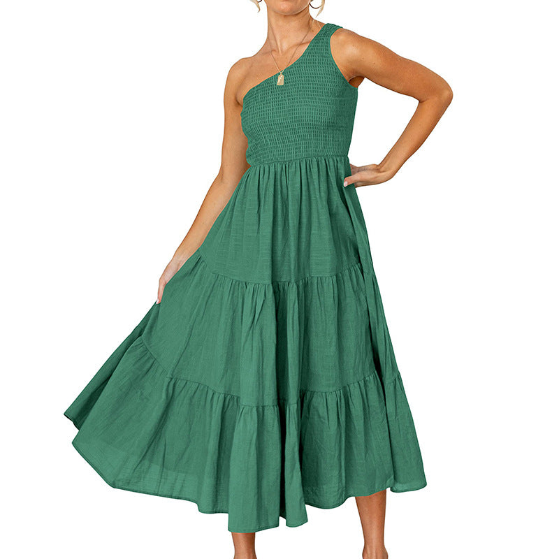 One Shoulder Slash Neck Sleeveless High Waist Wholesale Swing Dresses For Women Summer