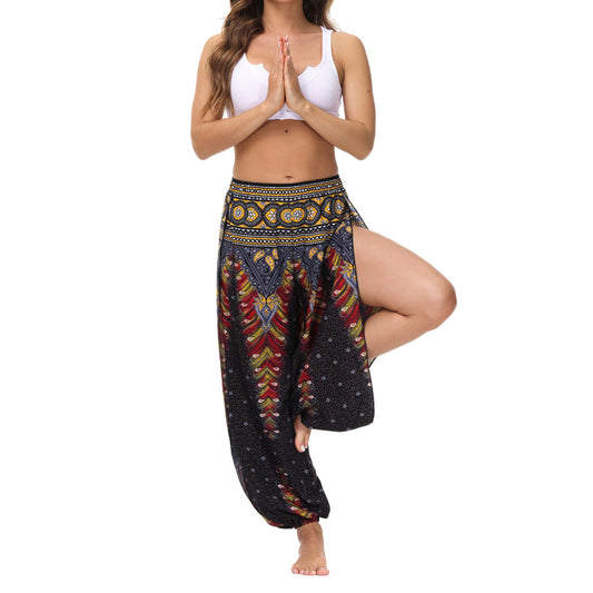 Fashion Printed Women'S Cutout Slit Casual Loose Yoga Bloomers Soft Sports Pants Workout Clothes In Bulk