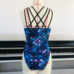 Sleeveless Star Blue Halterneck Low Cut Wholesale Plus Size Swimwear For Women
