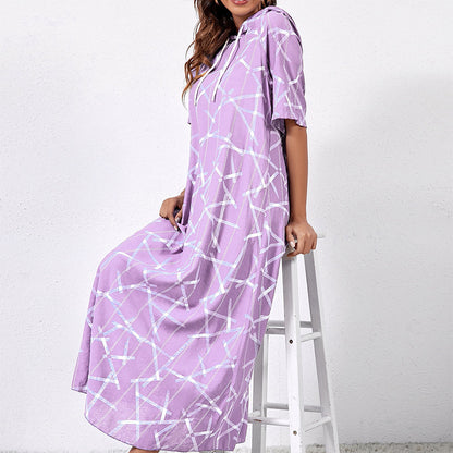 Printed Short Sleeve Loose Summer Hoodie Dress Casual Wholesale Maxi Dresses