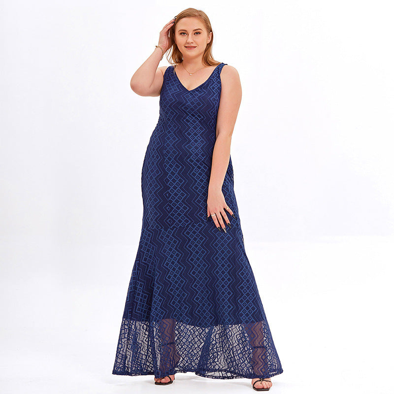 Sexy Sling Lace Dress Sleeveless Maxi Dresses Loose Wholesale Plus Size Clothing