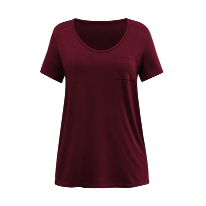 Solid Color Casual V-Neck Rayon Breathable Short-Sleeved Wholesale Women'S T Shirts Soft Pullover Top