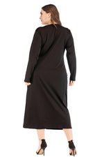 Wholesale Plus Size Women Clothing V-Neck Long-Sleeve Stitching Tassel Casual Commuter A-Line Dress