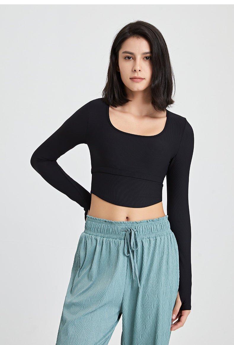 Sexy Yoga Crop Tops With Chest Pad Solid Color Long Sleeve Women Wholesale Activewear