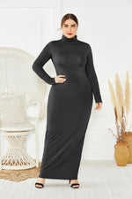 Solid Color High Neck Long Sleeve Wholesale Plus Size Maxi Dresses Stretchy Bodycon Dresses