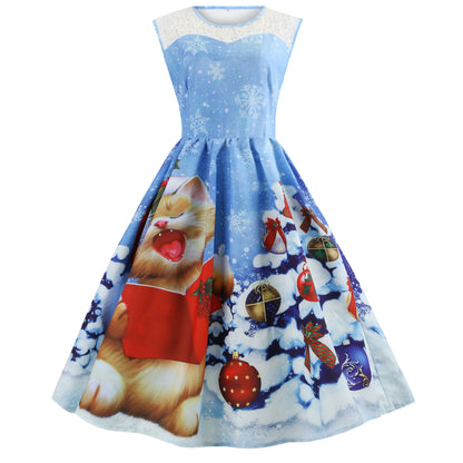 Christmas Print Retro Swing Dress Women Wholesale