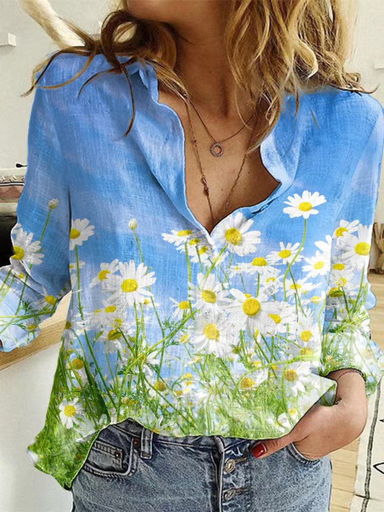 Floral Print Turn Down Collar Long Sleeve Wholesale Shirts