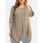 Irregular Splicing Knit Sweaters Button Decoration Round Neck Long Sleeve Wholesale Plus Size Clothing