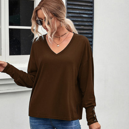 Loose Casual V-Neck Long-Sleeved T-Shirts Wholesale Womens Tops