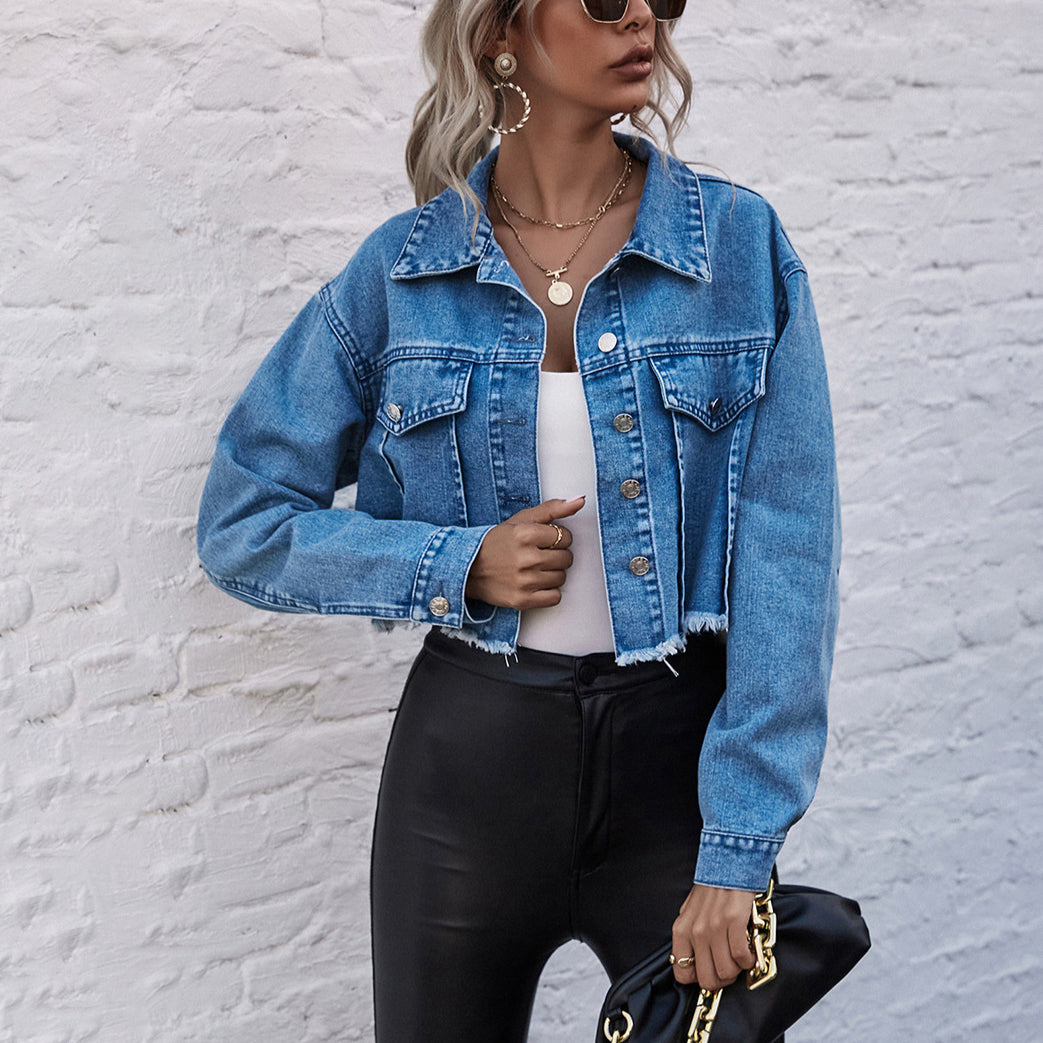 Loose Cropped Denim Jacket Wholesale Coats And Jackets