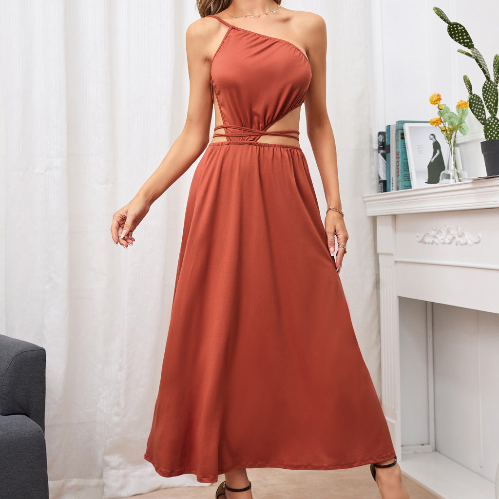 Sexy Solid Color Cutout One Shoulder Backless Wholesale Maxi Dresses Strapless Dress Party