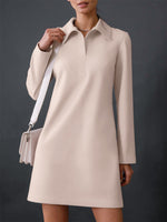 Casual Polo Neck Solid Color Long Sleeve Slim Mini Dress Wholesale Dresses