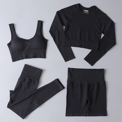 Solid Color Stretch Sports Suit Four-piece Set