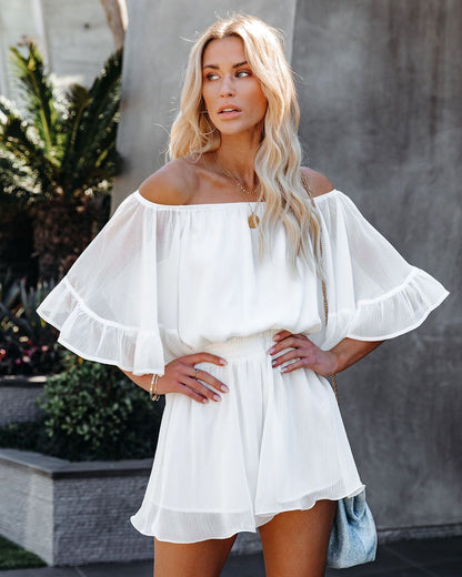 Flare Sleeve Off Shoulder Sexy Chiffon Rompers Wholesale Jumpsuits