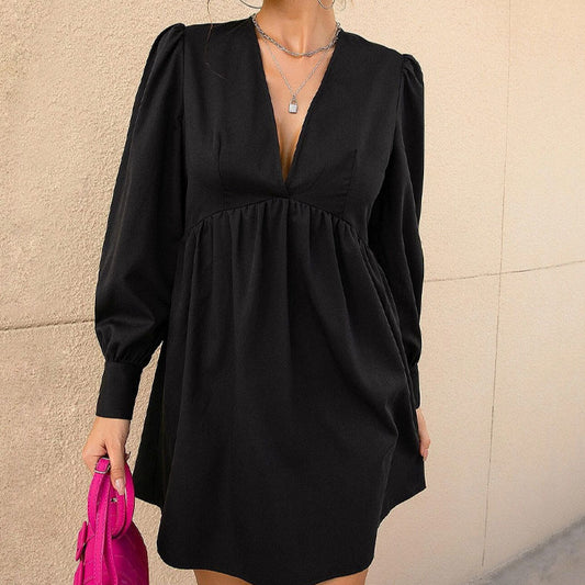 Sexy V-Neck Puff Sleeve Long Sleeve Women'S Fashion Dresses Wholesale