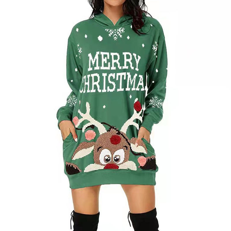 Christmas Print Sweater Dresses Wholesale Women Clothing