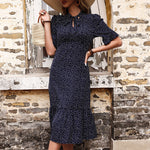 Polka Dot Print Puff Sleeve Tie Knot Wholesale Swing Dresses for Summer
