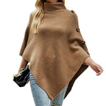 Solid Color High Neck Knit Irregular Hem Wholesale Sweater Scarf Cape For Women