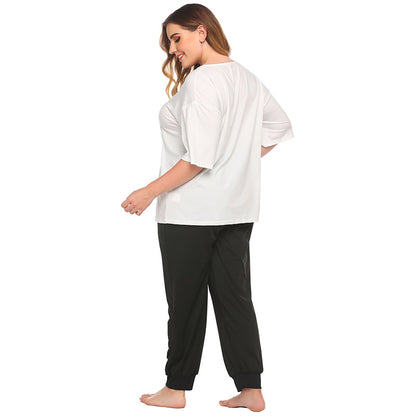 Printed T-Shirt & Trousers Curvy Pajamas Sets Wholesale Plus Size Clothing