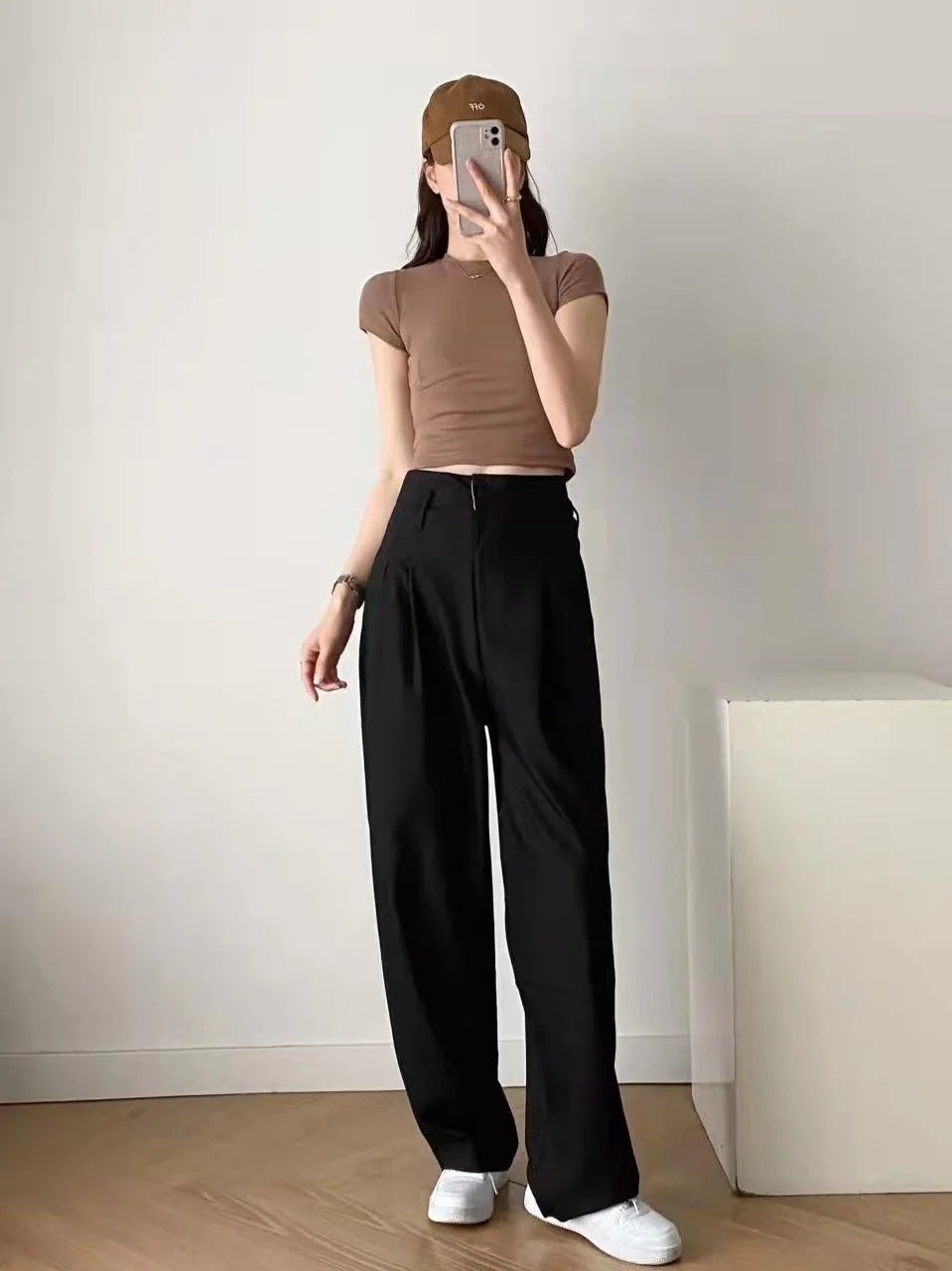 Plain Color Wide Leg High Waist Wholesale Casual Straight Suit Pants