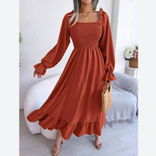 Casual Square Neck Flared Swing Ruffle Dress Wholesale Dresses