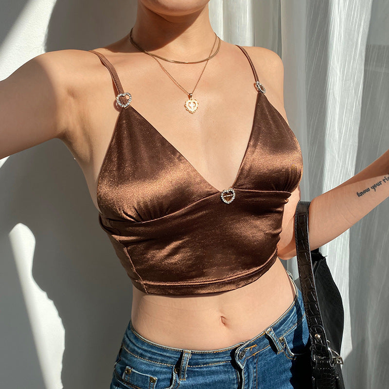 Sexy Deep V Camisole Solid Color Backless Slim Wholesale Crop Tops