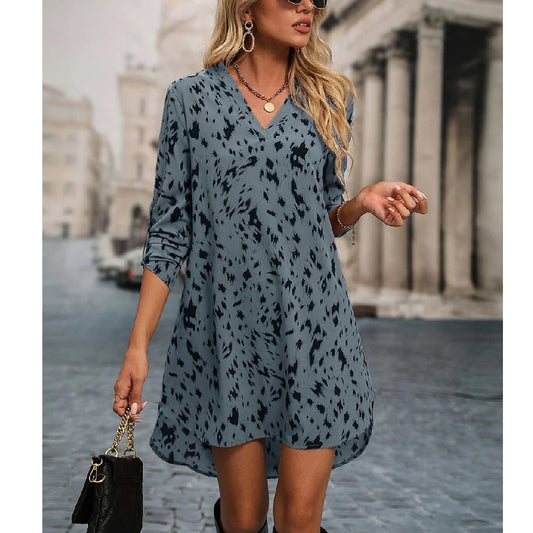 Fashion V-Neck Long Sleeve Printed A-Line Dress Wholesale Dresses