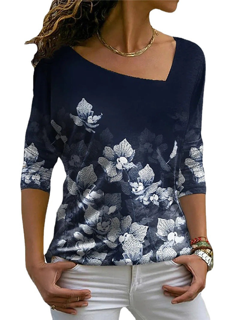 Print V-Neck Top With Flower And Leaf Women Wholesale
