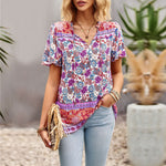 Casual Elegant Printed Flare Short Sleeve T-Shirts Wholesale Womens Tops