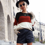 Contrasting Color Loose Long-Sleeve Stitching Retro Pullover Sweater Wholesale Top