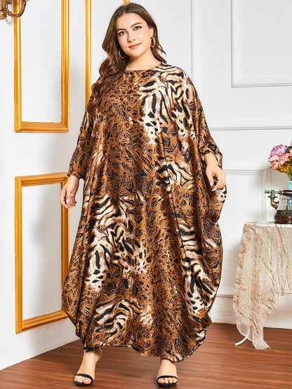 Leopard Printed Dolman Sleeve Curvy Dresses Wholesale Plus Size Clothing