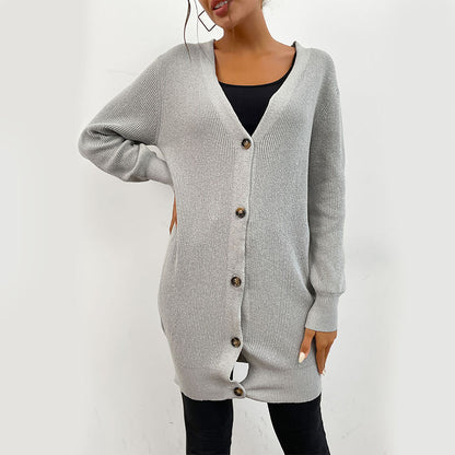 Fashion Solid Color Long Sleeve Buttoned Versatile Simple Sweater Long Cardigan Wholesale Women'S Top