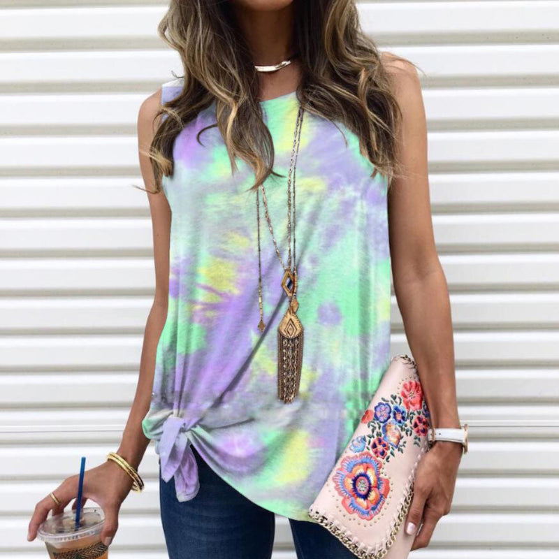 Tie-Dye Print Loose Pullover Casual All-Match Tank Tops Wholesale Women Tops