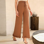 Solid Color Women Lace-Up Raw Edge Casual Flared Pants Wholesale Vendors